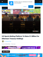 US Sports Betting Platform To Raise $1 Billion For Ethereum Treasury Holdings