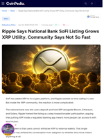 Ripple Says National Bank SoFi Listing Grows XRP Utility, Community Says Not So Fast