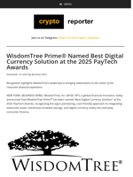 WisdomTree Prime® Named Best Digital Currency Solution at the 2025 PayTech Awards
