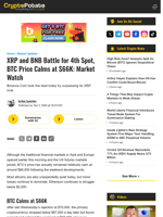 XRP and BNB Battle for 4th Spot, BTC Price Calms at $66K: Market Watch