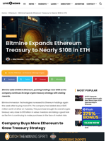 Ethereum News: Bitmine Expands Ethereum Treasury to Nearly $10B in ETH | Live Bitcoin News