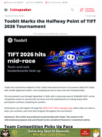Toobit Marks the Halfway Point of TIFT 2026 Tournament - Coinspeaker