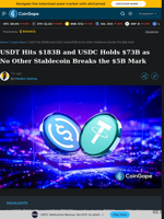 USDT Hits $183B and USDC Holds $73B as No Other Stablecoin Breaks the $5B Mark