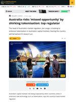 ASIC Boss Says Australia Must Embrace Tokenized Markets