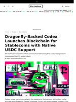 Dragonfly-Backed Codex Launches Blockchain for Stablecoins
with Native USDC Support