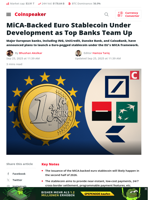 MiCA-Approved Euro Stablecoin in the Works by Major Banks