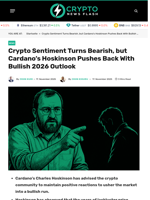 Crypto Sentiment Turns Bearish, but Cardano's Hoskinson Pushes Back With Bullish 2026 Outlook