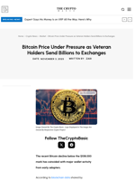 Bitcoin Price Under Pressure as Veteran Holders Send Billions to Exchanges