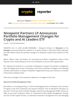 Ninepoint Partners LP Announces Portfolio Management Changes for Crypto and AI Leaders ETF