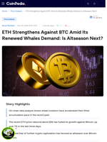 ETH Strengthens Against BTC Amid Its Renewed Whales Demand: Is Altseason Next?