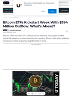 Bitcoin ETFs Kickstart Week With $394 Million Outflow: What’s Ahead? - U.Today