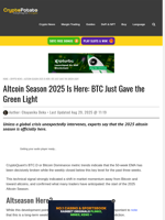 Altcoin Season 2025 Is Here: BTC Just Gave the Green Light