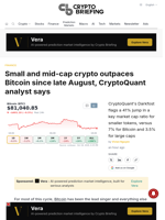 Small and mid-cap crypto outpaces Bitcoin since late August, CryptoQuant analyst says