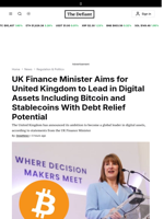 UK Finance Minister Aims for United Kingdom to Lead in Digital Assets Including Bitcoin and Stablecoins With Debt Relief Potential - 