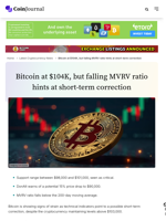 Bitcoin at $104K, but falling MVRV ratio hints at short-term correction - CoinJournal