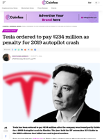 Tesla ordered to pay $234 million as penalty for 2019 autopilot crash - Coinfea