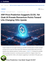 XRP Price Prediction Suggests $3.50, Yet Ozak AI Presale Momentum Points Toward Life-Changing 100x Upside