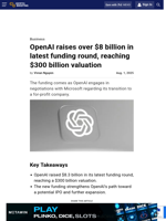 OpenAI raises over $8 billion in latest funding round, reaching $300 billion valuation