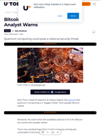 Bitcoin Facing Quantum Threat, Analyst Warns