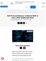 DeFi Protocol Balancer to Refund $8M to Users After $128M DeFi Hack