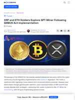 XRP and ETH Holders Explore APT Miner Following GENIUS Act Implementation
