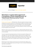 Members Capital Management Completes Initial Deployment of Tokenised Reinsurance Fund