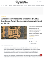 Andreessen Horowitz launches $1.1B AI hardware fund, then expands growth fund to $8.5B
