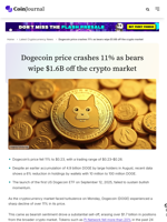 Dogecoin price crashes 11% as bears wipe $1.6B off the crypto market - CoinJournal