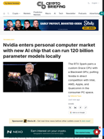 Nvidia enters personal computer market with new AI chip that can run 120 billion parameter models locally