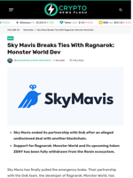Sky Mavis Breaks Ties With Ragnarok: Monster World Dev - Crypto News Flash