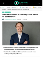 Nikita Ovchinnik’s Journey From 1inch to Barter DeFi - Crypto News Flash