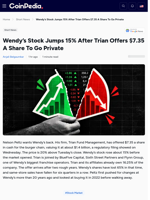 Wendy’s Stock Jumps 15% After Trian Offers $7.35 A Share To Go Private