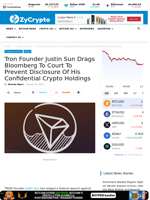 Tron Founder Justin Sun Drags Bloomberg To Court To Prevent Disclosure Of His Confidential Crypto Holdings ⋆ ZyCrypto