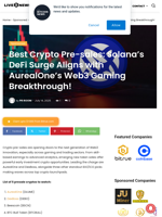Best Crypto Pre-sales: Solana’s DeFi Surge Aligns with AurealOne’s Web3 Gaming Breakthrough! | Live Bitcoin News