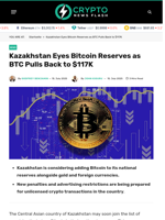 Kazakhstan Eyes Bitcoin Reserves as BTC Pulls Back to $117K