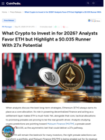 What Crypto to Invest in for 2026? Analysts Favor ETH but Highlight a $0.035 Runner With 27x Potential