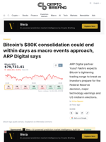 Bitcoin's $80K consolidation could end within days as macro events approach, ARP Digital says