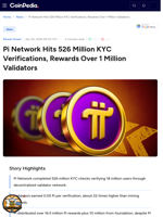 Pi Network Hits 526M KYC Verifications, Rewards 1M Validators