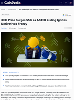XEC Price Surges 55% as ASTER Listing Ignites Derivatives Frenzy