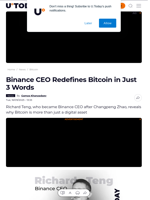 Binance CEO Redefines Bitcoin in Just 3 Words - U.Today