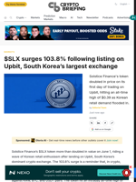 $SLX surges 103.8% following listing on Upbit, South Korea's largest exchange