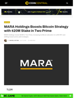 MARA Holdings Boosts Bitcoin Strategy with $20M Stake in Two Prime - CoinCentral