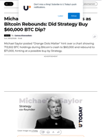 Michael Saylor Drops Three Words as Bitcoin Rebounds: Did Strategy Buy $60,000 BTC Dip? - U.Today