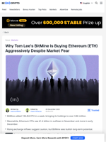 Tom Lee's BitMine Continues Aggressive Buying of Ethereum