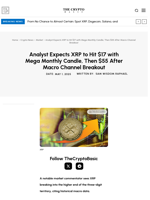 Analyst Expects XRP to Hit $17 with Mega Monthly Candle, Then $55 After Macro Channel Breakout