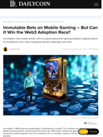 Immutable Bets on Mobile Gaming – But Can It Win the Web3 Adoption Race? - DailyCoin