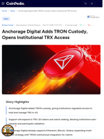 Anchorage Digital Adds TRON Custody, Opens Institutional TRX