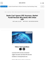 Banks Can’t Ignore XRP Anymore, Market Pundit Reveals Why Banks Will Utilize XRP