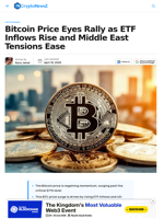 Bitcoin Price Eyes $80K As ETF Inflows Rise, War Fears Ease