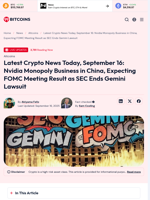 Latest Crypto News Today, September 16: Nvidia Monopoly Business in China, Expecting FOMC Meeting Result as SEC Ends Gemini Lawsuit - 99Bitcoins
